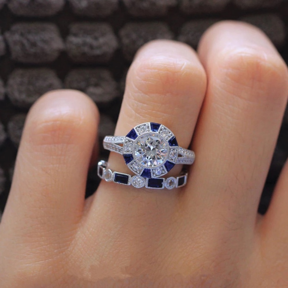 CZ and Costume Sapphire Ring Set - Picture 3 of 9